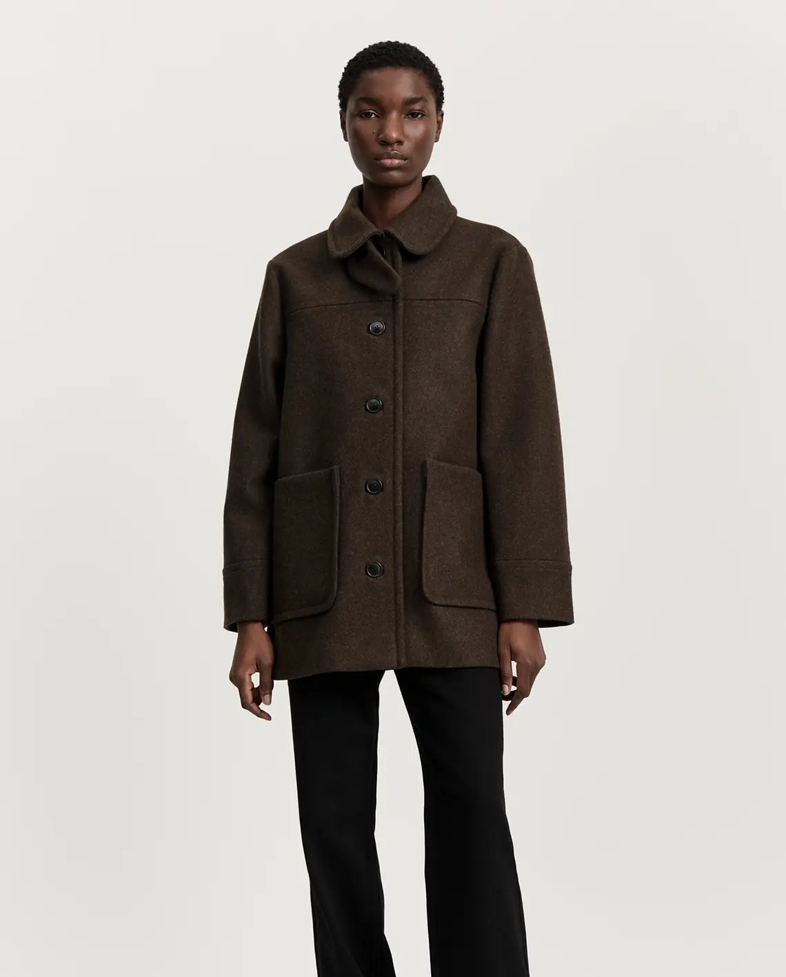 Aiayu_Jamie_Jacket_Loden_Pure_Dark_Brown_Model_LittleColumbine