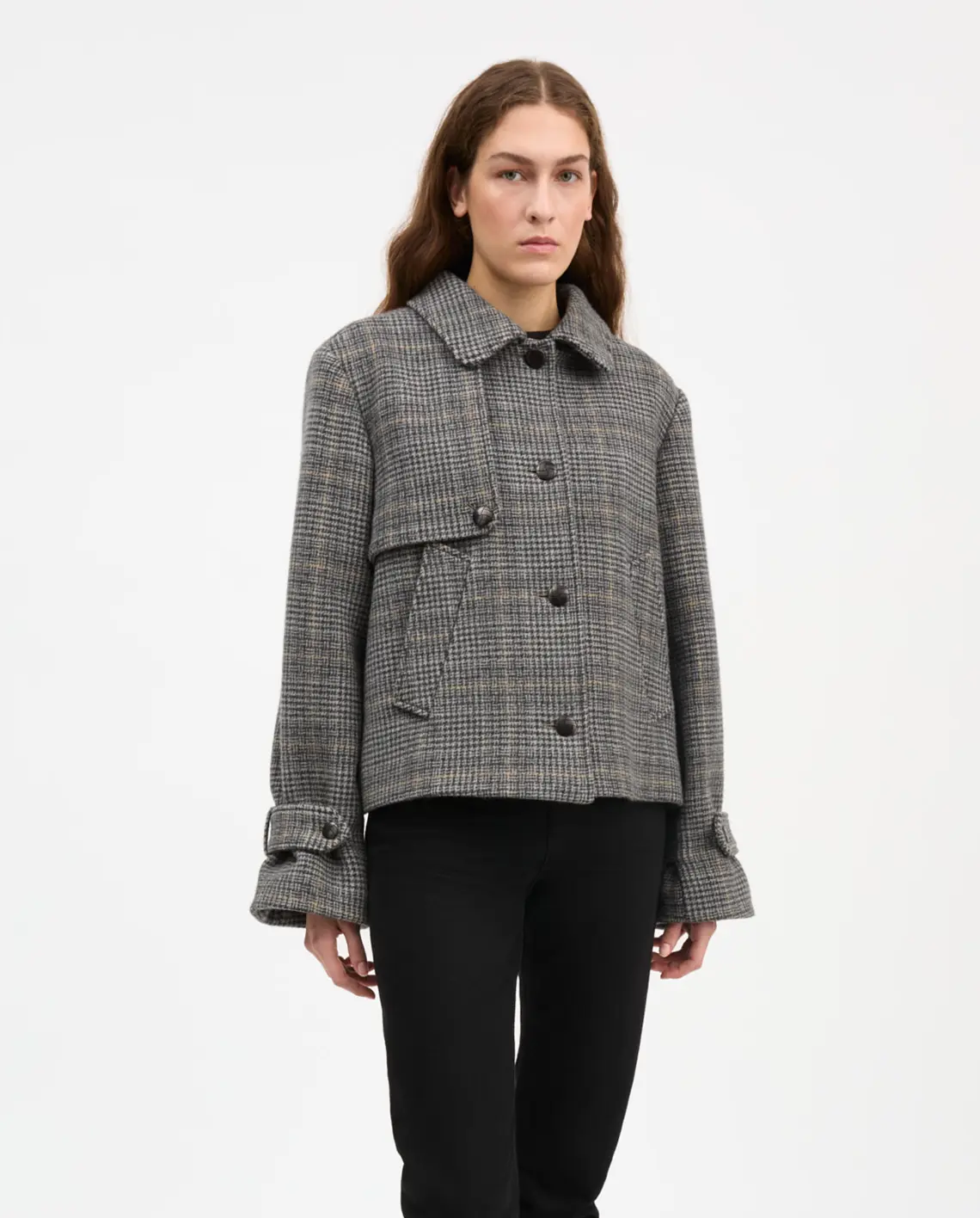 Skall_Harriet_Jacket_Grey_Check_Model_LittleColumbine